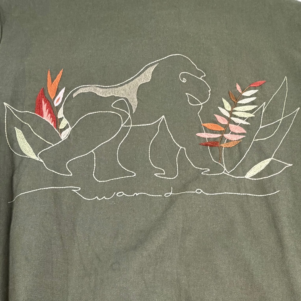 IBABA Rwanda Hand Embroidered Gorilla Bomber Jacket Olive Artisan Utility S